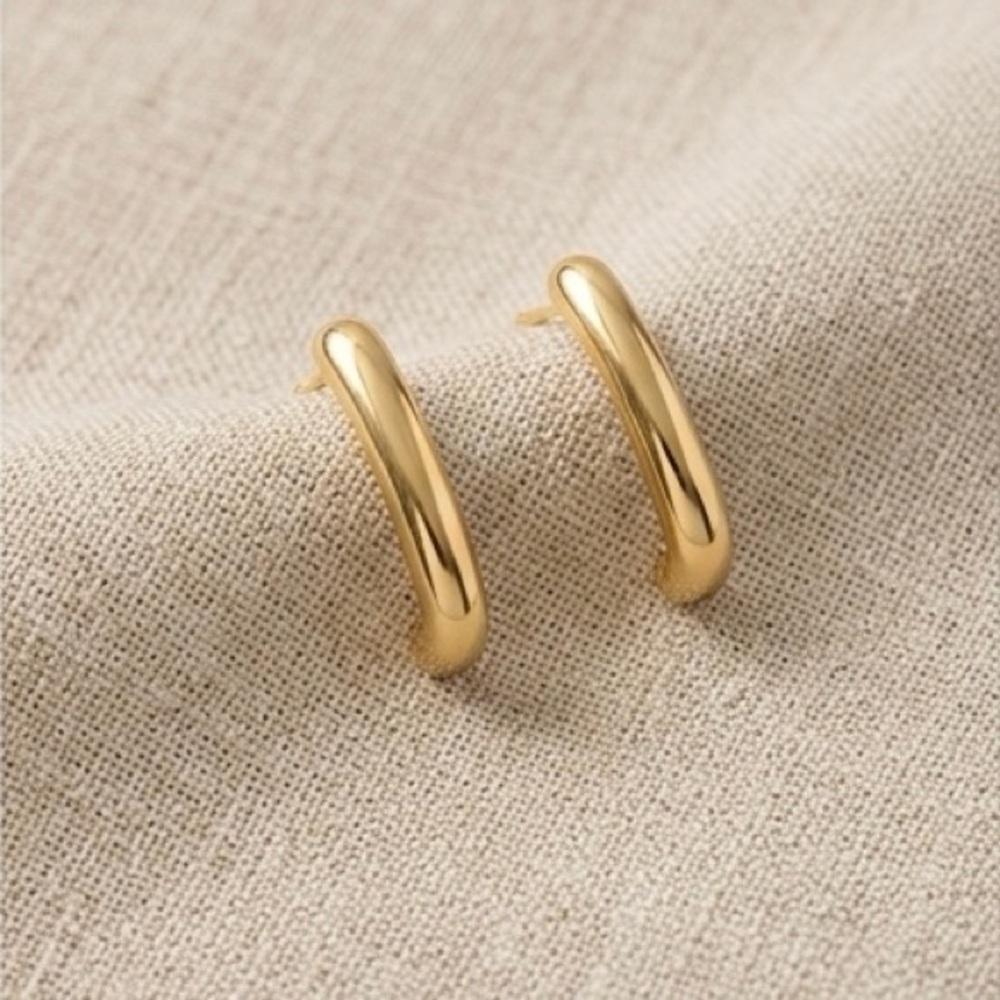 Gold and sterling silver curved hoop Stud Earrings - Women Jewelry